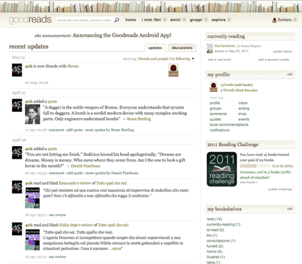 La home di Goodreads